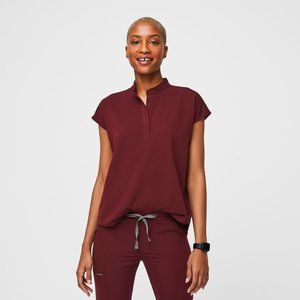 Figs Rafaela Oversized Burgundy Red Scrub Top XL Uniform Medical Mandarin Collar